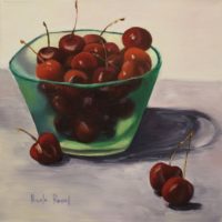 Cherries in a Green Glass Bowl