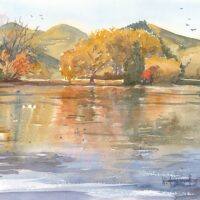 Autumn Reflections at Taylor Dam, Plein Air Painting, Nicole Russell